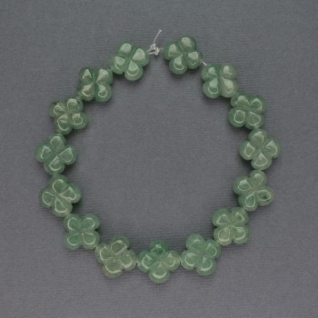 Jade Beads in the Shape of a Clover, Natural Stone, Diameter 14x14 mm, Length 20 cm