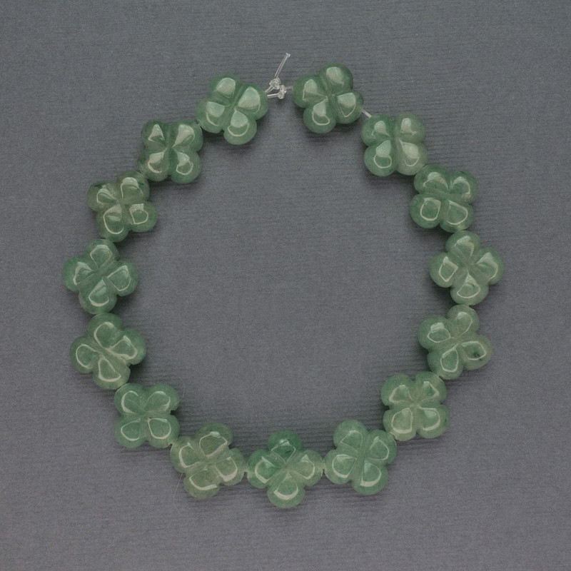Jade Beads in the Shape of a Clover, Natural Stone, Diameter 14x14 mm, Length 20 cm