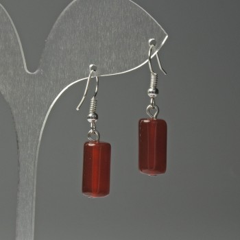 Carnelian Cylindrical Earrings, diameter 8×15 mm, length 37 mm