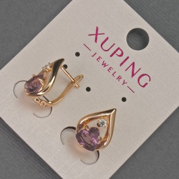 Xuping Earrings with White Rhinestones and Purple Crystal, 11mm diameter+-, 16mm length+-, 18K Gold Plating