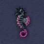 Brooch Seahorse white and gray rhinestones pink and blue enamel silver-toned metal 26x47mm+