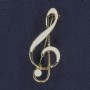 Brooch Treble Clef with White Enamel, Gold-Tone Metal 16x40mm+