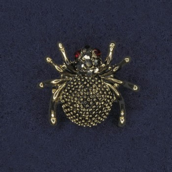 Spider Brooch with Rhinestones, Gold-Tone Metal, 24x23 mm+