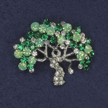 Tree Brooch with Crystals in Silver-Toned Metal 39×32 mm+