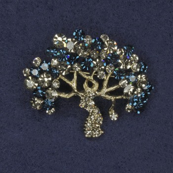 Tree Brooch with Blue Crystals