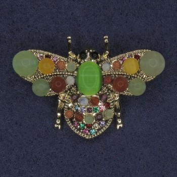 Bee Brooch with Assorted Stones and Crystals, Golden Metal, 28x40 mm+