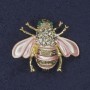 Brooch 'Bee' with Pink Enamel and White and Green Crystals, Golden Metal, 25x30mm+