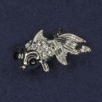 Brooch 'Fish' with Crystals, Silver Metal, 18x29mm+