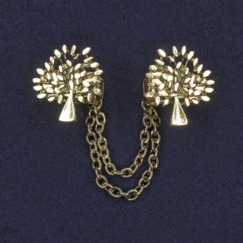 Brooch for Cardigans, diameter 22×25 mm, gold-tone metal with chain, length 9 cm