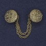 Cardigan Brooch in Golden Metal, 20 mm Diameter ±, Chain Length About 9 cm ±