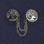 Cardigan Brooch in Silver-Toned Metal, Diameter Approximately 20 mm, Chain Length Approximately 9 cm