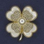 Brooch Clover with White Rhinestones and Pearl
