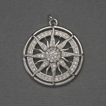 Star Pendant with White Crystals, Silver-Toned Metal, diameter 25mm, length 30mm