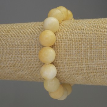 Yellow Agate Bracelet with Smooth Beads, 12mm Diameter, 18cm Length (Stretch)