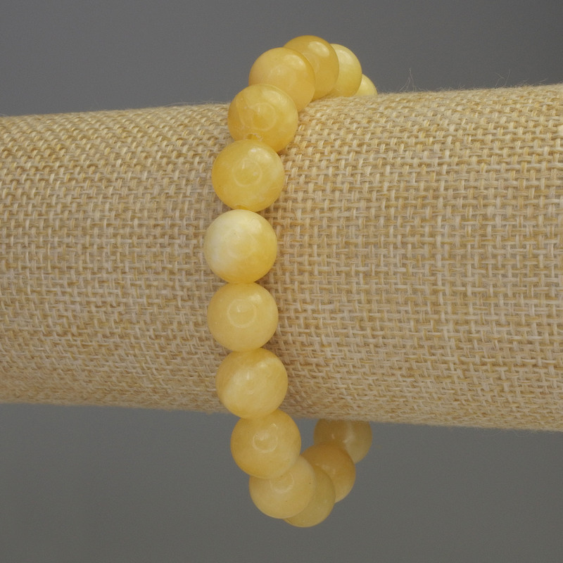Yellow Agate Bracelet with Smooth Beads, 10 mm Diameter, 18 cm Length, Stretch