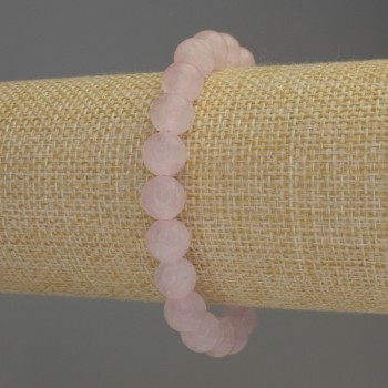 Rose quartz bracelet with smooth beads, 8 mm diameter, 18 mm length, stretch