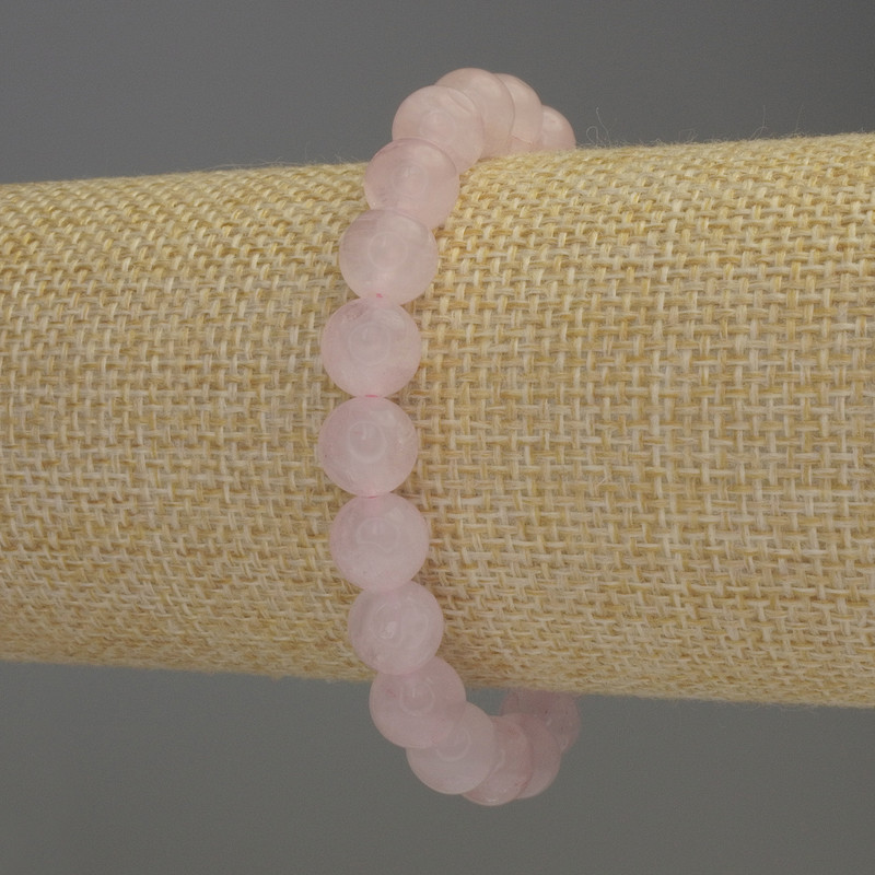 Rose quartz bracelet with smooth beads, 8 mm diameter, 18 mm length, stretch