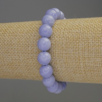 Blue Agate Bracelet (Pressed) Smooth Bead, 10 mm Diameter, 18 cm Length, Stretch