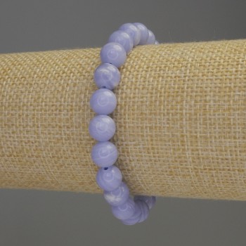 Blue Agate Bracelet (Pressed) Smooth Bead, 8mm Diameter, 18cm Length, Stretch