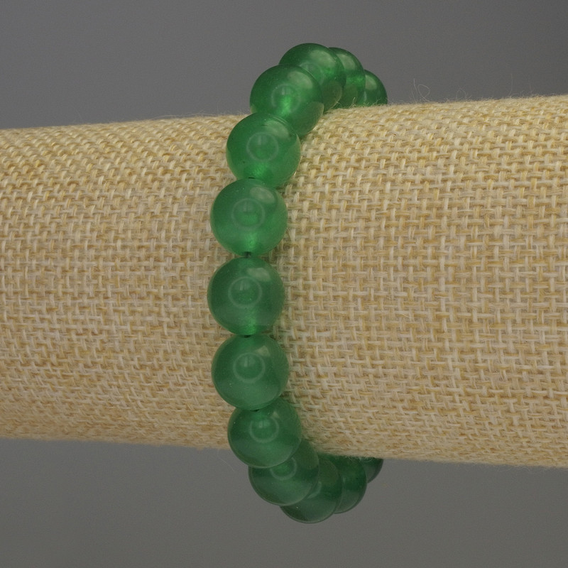 Jade bracelet with smooth beads, 10 mm diameter, 18 mm length, stretch