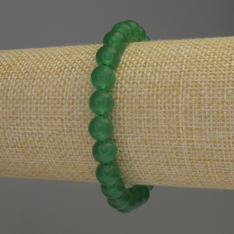 Jade Bracelet with Smooth Beads, 8 mm Diameter, 18 mm Length, Stretch