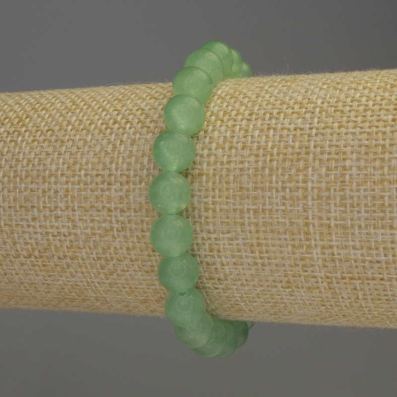 Jade Bracelet with Smooth Beads, 8 mm Diameter, 18 mm Length, Stretch