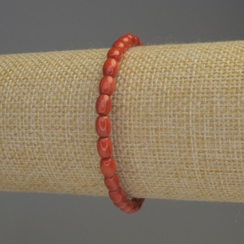 Orange Coral Barrel Bracelet, 6x5 mm diameter, 18 cm length, stretch