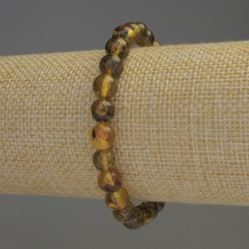 Amber Bracelet with Smooth Beads, 8mm Diameter ±, 18mm Length ±, Stretch