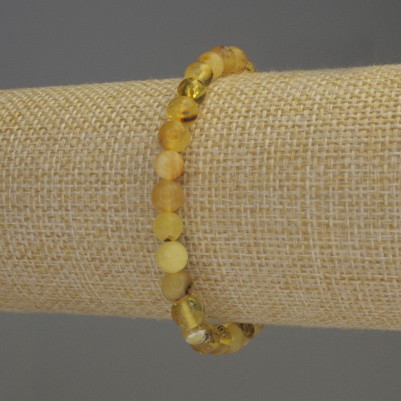 Amber Bracelet with Smooth Beads, 7 mm Diameter +/-, 18 mm Length +/-, Elastic