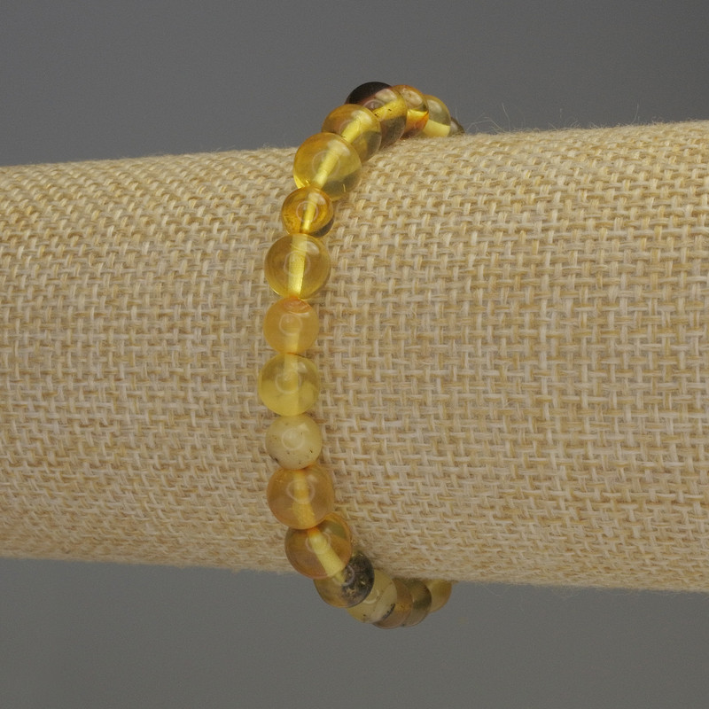 Amber Bracelet with Smooth Beads, 6-6.5 mm Diameter, 18 mm Length, Stretchy