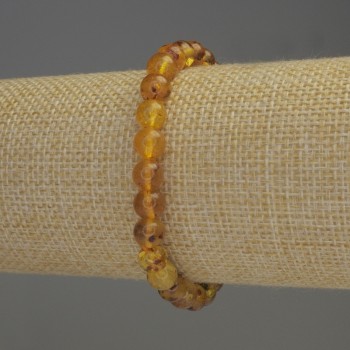 Amber Bracelet with Smooth Beads, 6.5 mm Diameter, 18 mm Length, Stretch