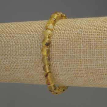 Amber bracelet with smooth beads, 6-6.5 mm diameter, 18 mm length, stretch