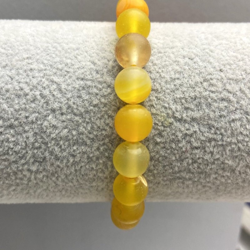 Matte Agate Bracelet with a Smooth Bead, 8mm Diameter ±, 18mm Length ±, Stretch