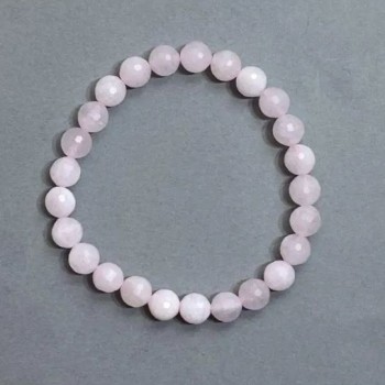Pink Quartz Bracelet with Faceted Bead, 8 mm Diameter ±, 18 mm Length ±, Stretch