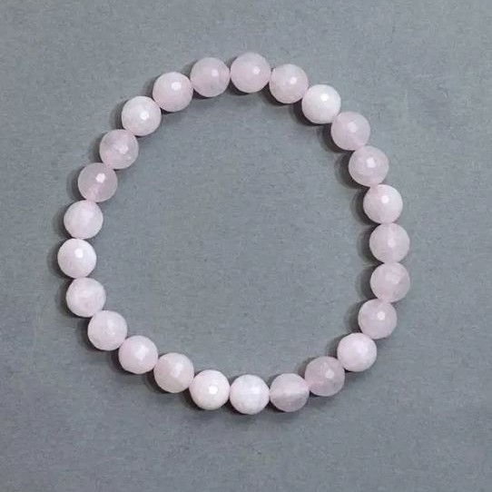 Pink Quartz Bracelet with Faceted Bead, 8 mm Diameter ±, 18 mm Length ±, Stretch