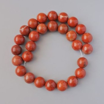 Red Jasper Beads, Natural Stone, Smooth Round Beads, Diameter 14 mm ±, Length 39 cm ±, On Thread