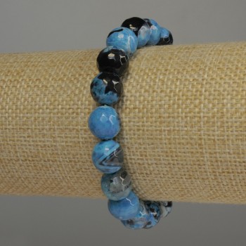 Bracelet with faceted agate beads, 10 mm diameter, 18 cm stretch