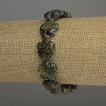 Jasper Dragon's Blood Flower Bracelet, 15 mm diameter +/- with 3 mm seed beads +/-; length 18 cm stretch