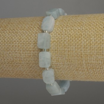 Aquamarine Rectangle Bracelet, 12x8 mm rectangles, 3 mm seed beads, 18 cm stretch
