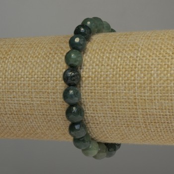 Green Jasper Bracelet with Faceted Beads, 8 mm Diameter, 18 cm Length, Stretch