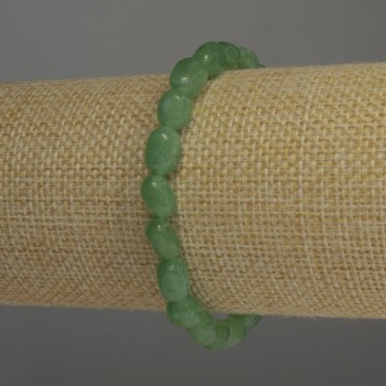 Nephrite Faceted Bead Bracelet, 10x6 mm Beads, 18 cm Length, Stretch