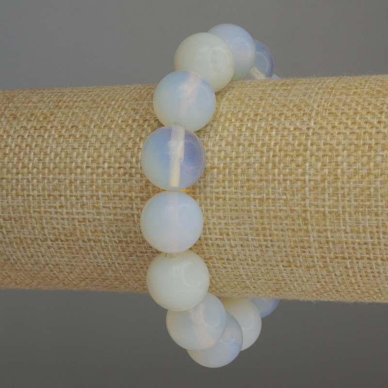 Moonstone Bracelet with a Smooth Bead, 14 mm Diameter, 18 cm Length (Stretch)