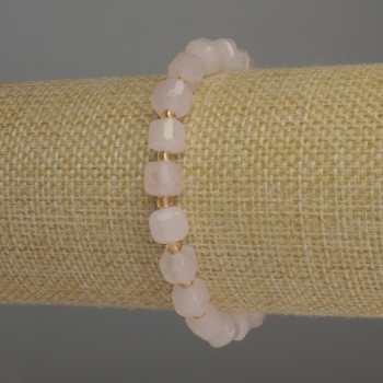 Bracelet Pink Quartz Faceted Cube, 7×7 mm diameter ±, 3 mm seed beads ±, 18 cm stretch