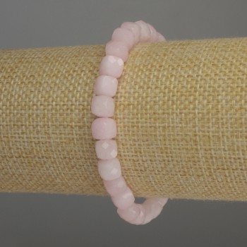 Rose Quartz Faceted Cube Bracelet, 7x7 mm, stretch length 18 cm