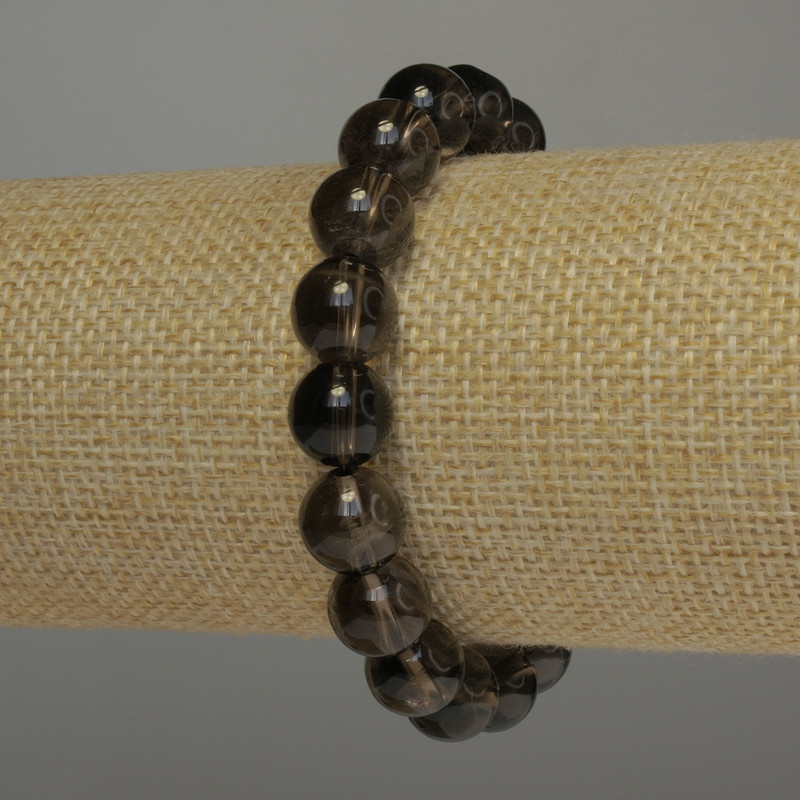 Smoky topaz bracelet with smooth beads, 10 mm diameter, 18 cm length, stretch