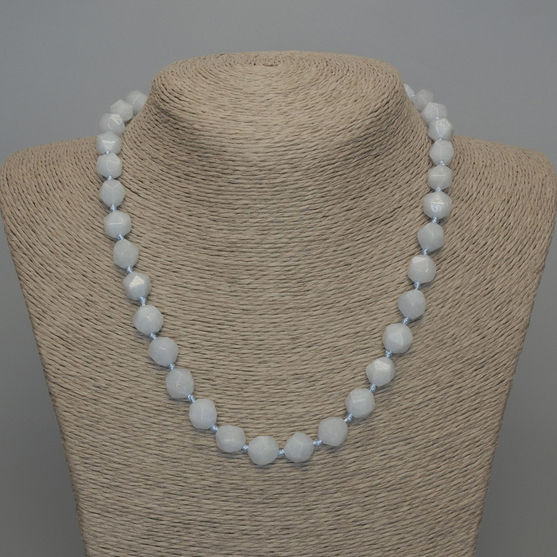 Faceted natural aquamarine necklace, 10x8 mm beads, length 50 cm ± with clasp