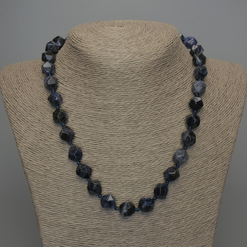 Sodalite natural stone necklace with faceted beads, diameter 12×10 mm, length 50 cm, with clasp