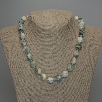 Moss Agate Necklace with Faceted Beads, diameter 12x10 mm ±, length 50 cm ±