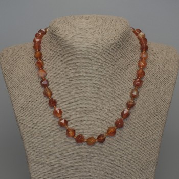 Faceted Carnelian Natural Stone Necklace, beads 10×9 mm, length 50 cm