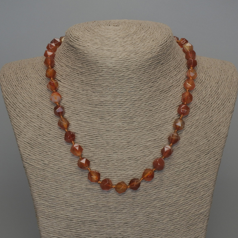 Faceted Carnelian Natural Stone Necklace, beads 10×9 mm, length 50 cm